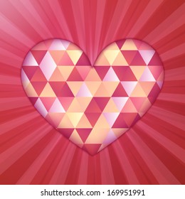 Red shining vector cutout heart with triangles pattern