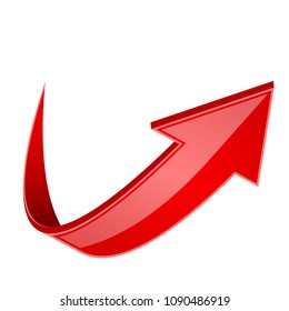 Red UP shiny 3d arrow. Vector illustration isolated on white background