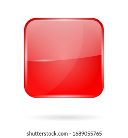 Red shiny 3d button. Web square icon. Vector illustration isolated on white background