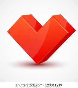 Red shiny 3d cubic heart. Vector illustration
