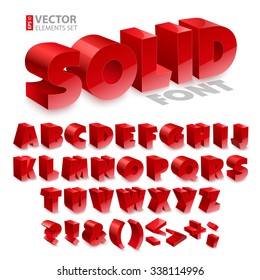 Red Shiny 3d Solid Bold Font Alphabet Isolated On White Background. RGB EPS 10 Vector Elements Set