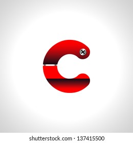 Red shiny alphabet. Set of letters isolated on white.