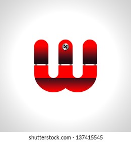 Red shiny alphabet. Set of letters isolated on white.