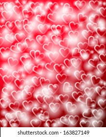 Red , shiny background in the hearts Valentine's day. .