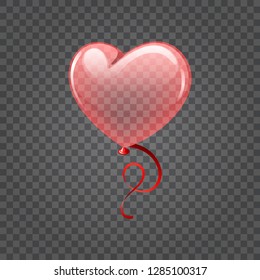 Roter glänzender Ballon Herzform einzeln auf transparentem Hintergrund. Leichte Ersetzung des Hintergrundbildes. Vectordesign-Element.