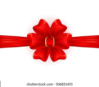 Red shiny bow isolated on white background, holiday decoration, illustration.