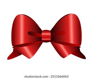 Red shiny bow tie flat vector illustration of a stylish accessory perfect for decorating gifts greeting cards or enhancing visual designs