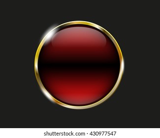 Red shiny button with metallic elements, vector design for website.