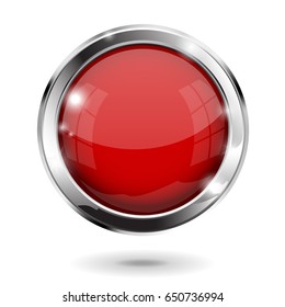 Blank Red Button Silver Metallic Border Stock Vector (Royalty Free ...