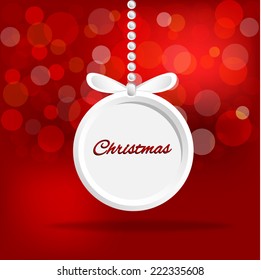 Red shiny Christmas background with bauble, illustration.
