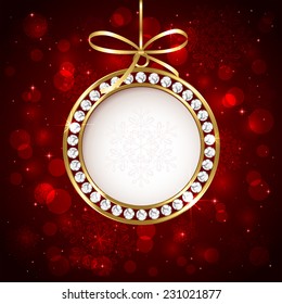 Red shiny Christmas background with diamonds, illustration. 