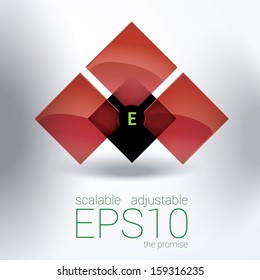 Red and shiny edition of a levitating scalable abstract minimal 3d icon with middle arranged business name holder squares , geometric background for universal use 