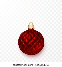 Red shiny glowing Christmas balls. Xmas glass ball. Holiday decoration template. Vector illustration.