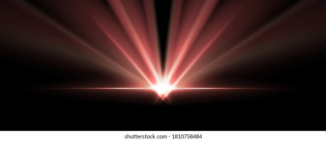 Red shiny glowing smooth rays abstract background. Sci-fi luminous neon vector design