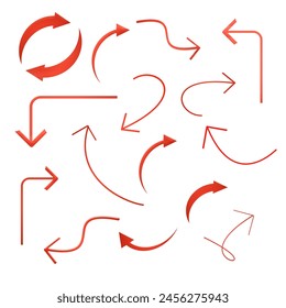 Red shiny Hand Drawn Arrows Set on White  background vector design 