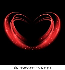Red shiny heart. Light effect. Sparkling frame with space for text. Design element for banner, poster, cards and invitations