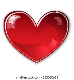 Red shiny heart with shadow on white background