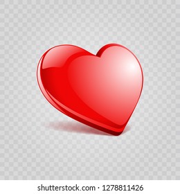 Red shiny heart shape Isolated on transparent background. Easy replace backdrop. Vector Design element.
