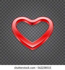 Red shiny heart shape Isolated on Transparent Background. Easy replace backdrop. Vector Design element.