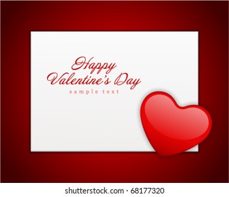 Red shiny heart shape on card Valentine's day vector background