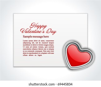 Red shiny heart shape on card Valentine's day vector background