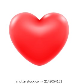 Red shiny heart symbol. Realistic 3D vector illustration, isolated on white background. Ideal for Valentines Day, Mothers Day, wedding, I love you etc.