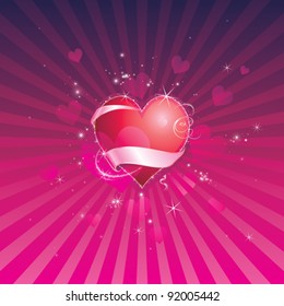 Red shiny heart of valentine background.