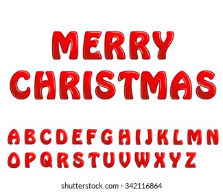 red shiny letters holiday fonts merry christmas. Vector illustration.