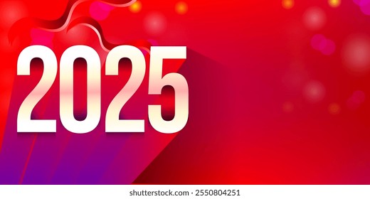 Vermelho Brilhante Ano Novo 2025 Ouro Prata efeito de fundo vetor com efeito bokeh para cartão de saudação, banner uso da web, contém máscara de corte