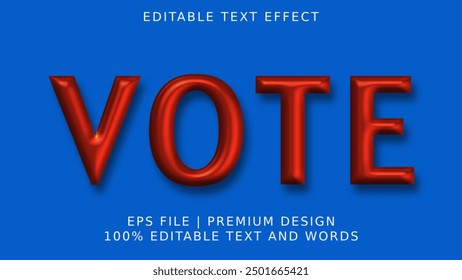 Red shiny realistic 3d inscription Vote isolated on black background. Vote text effect editable. Vector illustration EPS10