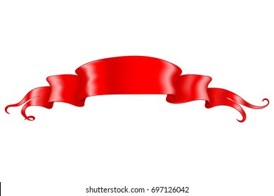 Red shiny ribbon banner. Vector 3d illustration isolated on white background