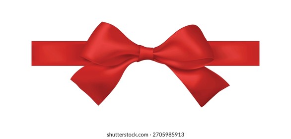 Cinta roja brillante. Vector decorativo brillante regalo cinta roja con elemento de diseño de lazo atado.