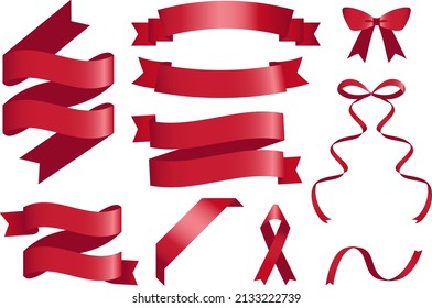 Red shiny ribbon vector image banner set.