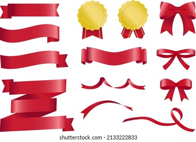 Red shiny ribbon vector image banner set.