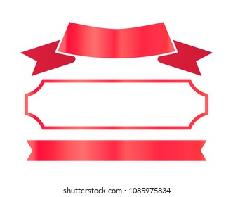Red shiny ribbons and thin frame for certificate decor set. Special documents adornments of bright color isolated cartoon flat vector illustrations.