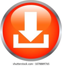 Red Shiny round button with Download mark