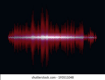 Red shiny sound waveform with hex grid light filter