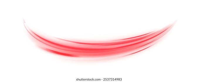 Red shiny sparks of spiral wave. A curved bright line of speed is spinning. Shiny wavy path. Rotating dynamic neon circle. Magic red swirl with highlights. Glowing swirl bokeh effect. vector