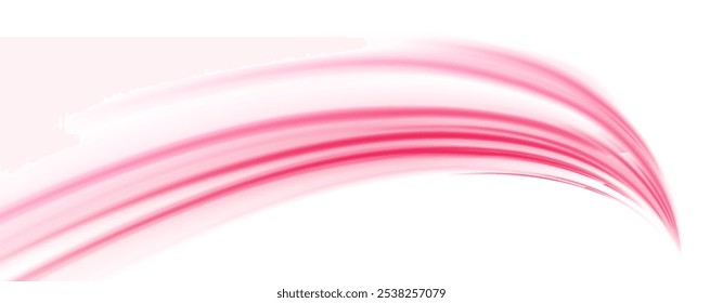 Red shiny sparks of spiral wave. A curved bright line of speed is spinning. Shiny wavy path. Rotating dynamic neon circle. Magic red swirl with highlights. Glowing swirl bokeh effect. vector