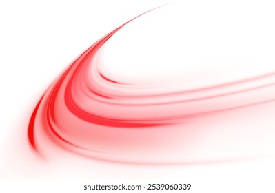 Red shiny sparks of spiral wave. A curved bright line of speed is spinning. Shiny wavy path. Rotating dynamic neon circle. Magic red swirl with highlights. Glowing swirl bokeh effect. vector