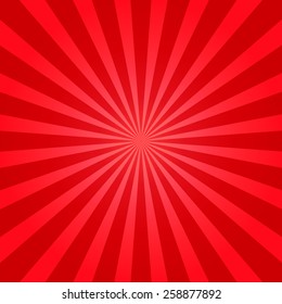 Red shiny starburst background. Sunburst abstract texture.Vector illustration.