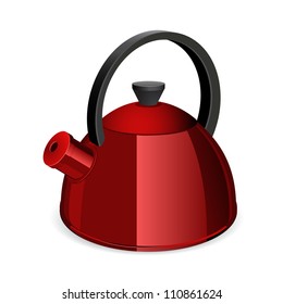 Red Shiny tea  kettle on a white background. Vector