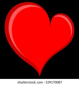 Red shiny vector asymmetrical heart isolated on black background