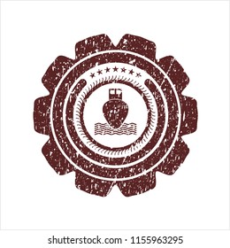 Red ship icon inside distress rubber texture