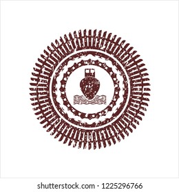 Red ship icon inside rubber grunge texture seal