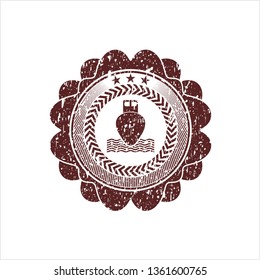Red ship icon inside rubber grunge stamp