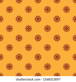 Red Ship steering wheel icon isolated seamless pattern on brown background.  Vector Illustration