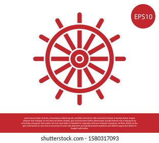 Red Ship steering wheel icon isolated on white background.  Vector Illustration