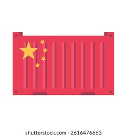Red shipping container with Chinese flag design