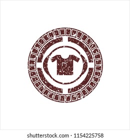 Red shirt icon inside distress rubber stamp
